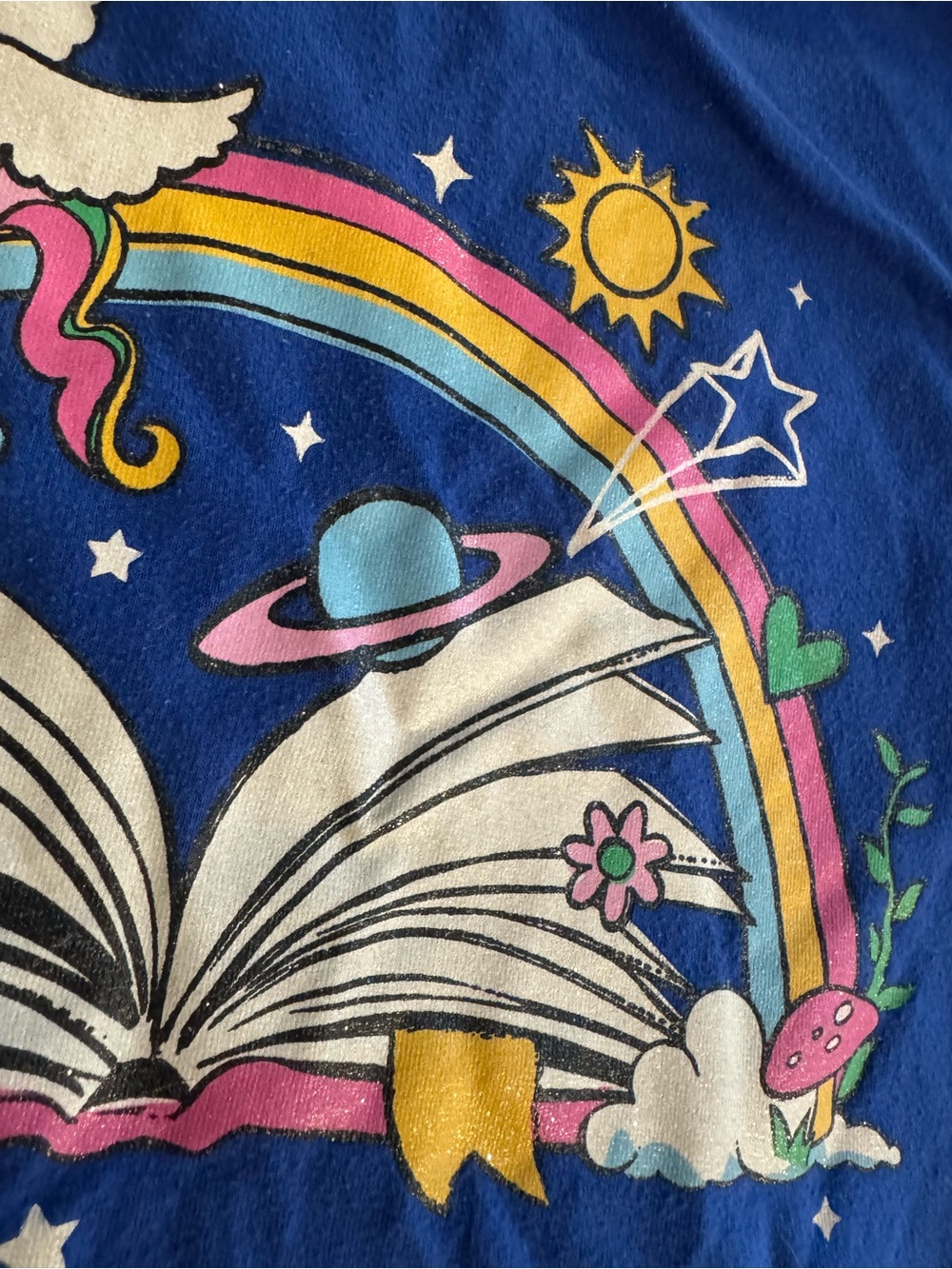 ❤️💲 $1 closet! 10/$10 ! Navy Unicorn Rainbow story book space t shirt - Picture 2 of 4